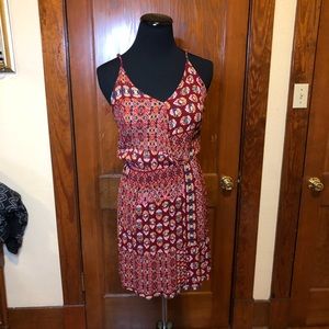 Red patterned dress with crocheted open back